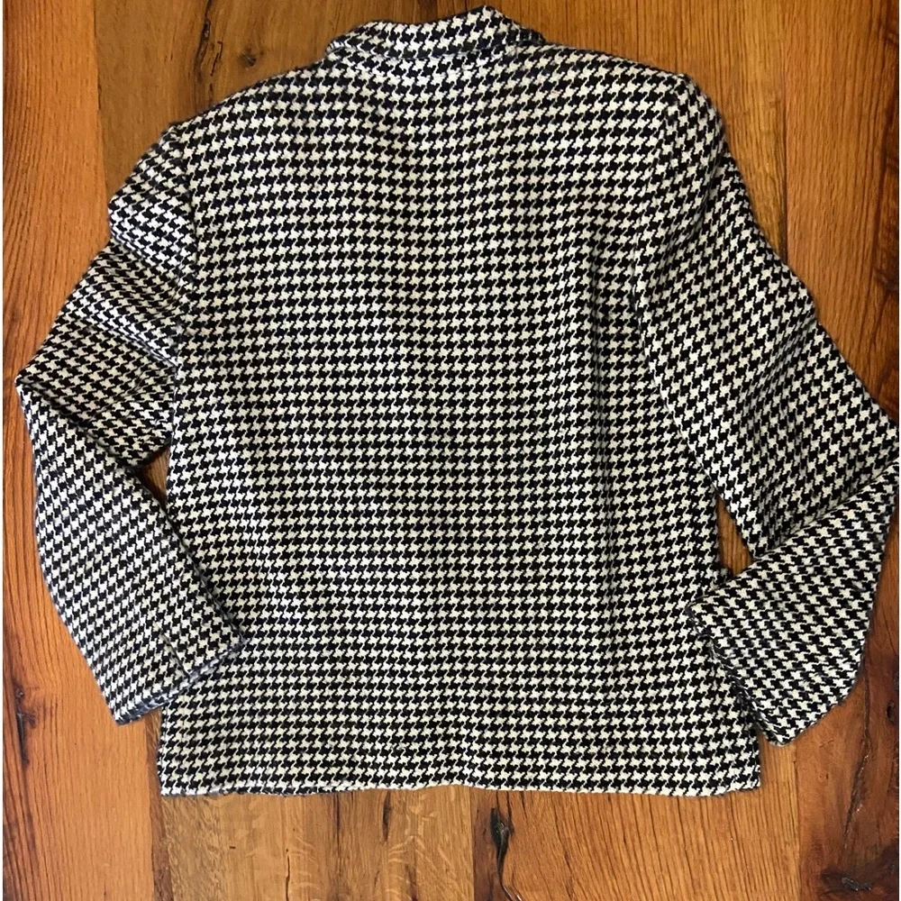 Ellen Tracy Black/Ivory Blend Houndstooth Wool/Cashmere Open Front Blazer, Sz 6 - Picture 10 of 10